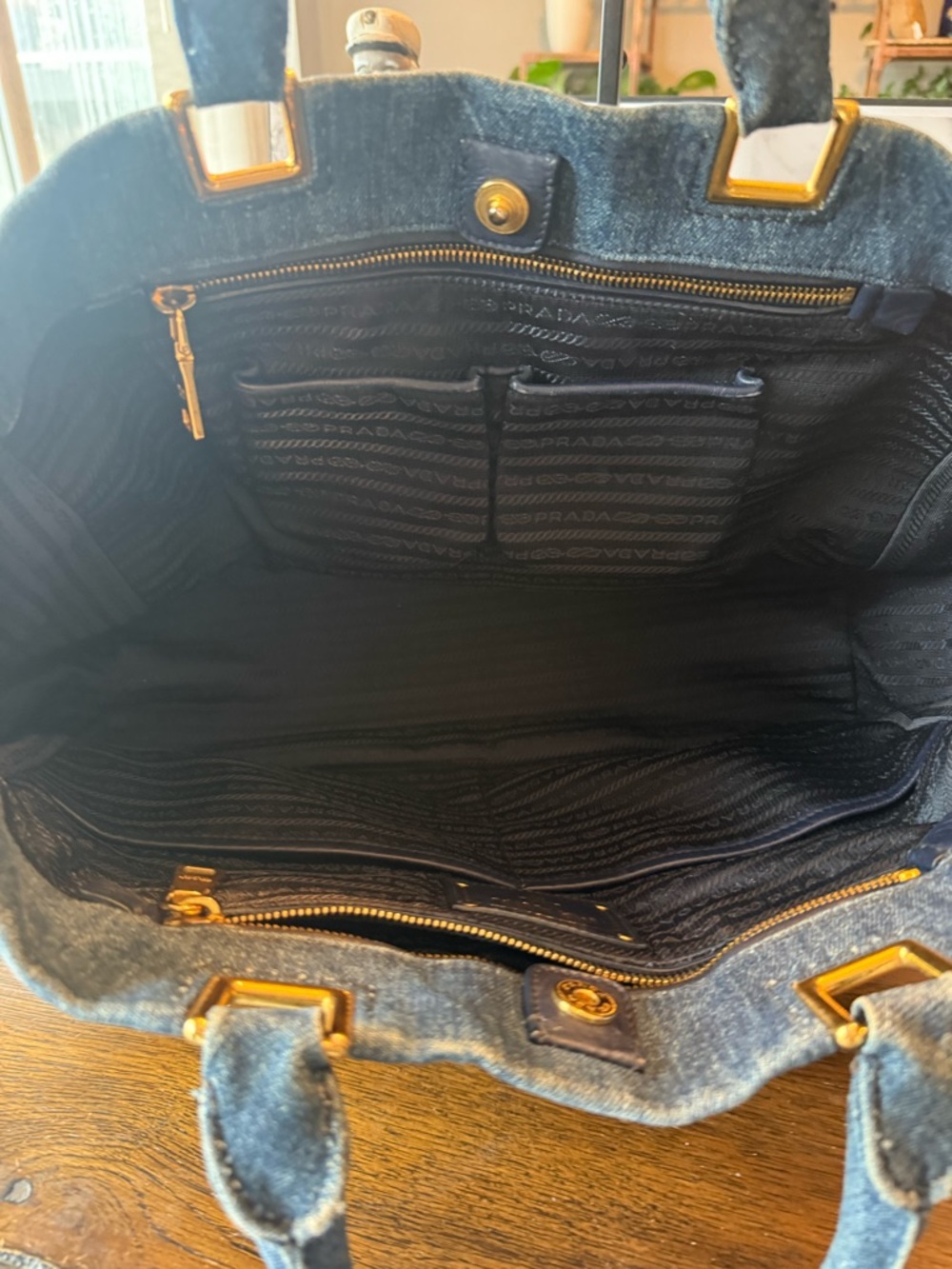 Prada Denim Tote in Dark Blue with Gold Accents - Picture 9 of 11